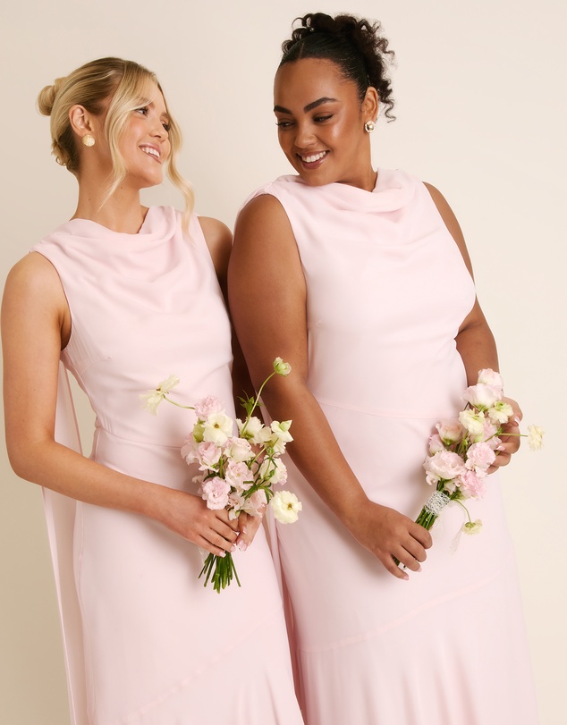 Six Stories - High Cowl Neck Drape Chiffon Bridesmaid Dress