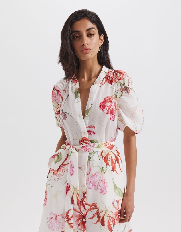 SABA - Mariposa Silk Linen Midi Dress
