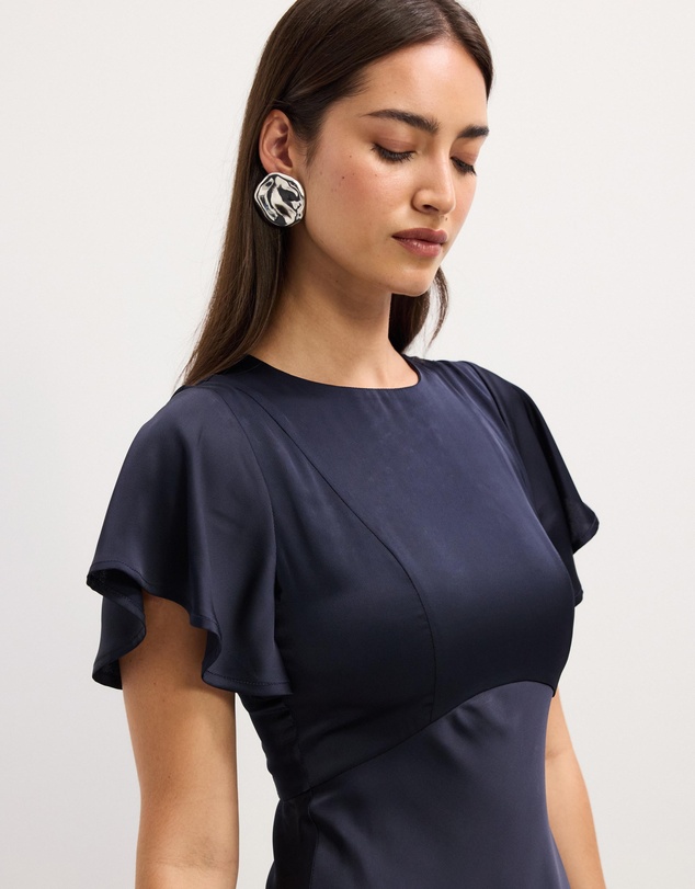 The Fated - Bella Fluted Sleeve Satin Midi Dress