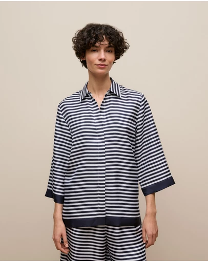 Trenery - Silk Twill Stripe Shirt in Night Sky