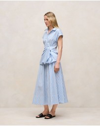 Trenery - Jacquard Stripe Poplin Tie Front Shirt in Pastel Blue