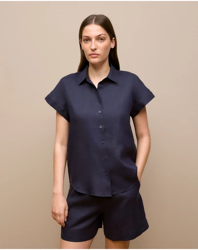 Trenery - Linen Cap Sleeve Shirt in Night Sky