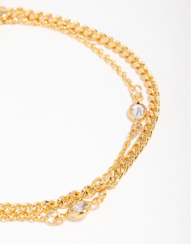 Lovisa - Gold Plated Brass Cubic Zirconia Chain Layered Bracelet