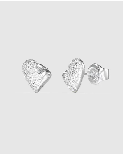 GUESS - GUESS Ladies Silver-Tone 8mm Heart Crystals Studs