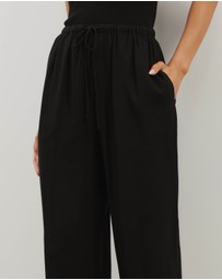 Atmos&Here - Tenley Wide Leg Drawstring Linen Blend Pants