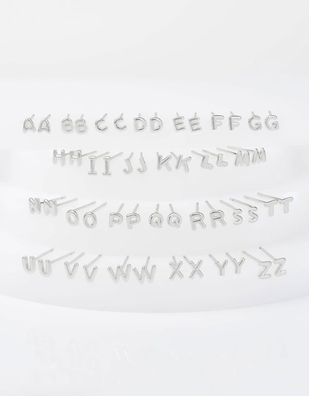 Wanderlust + Co - Alphabet Bubble Silver Stud Earrings - Letter M
