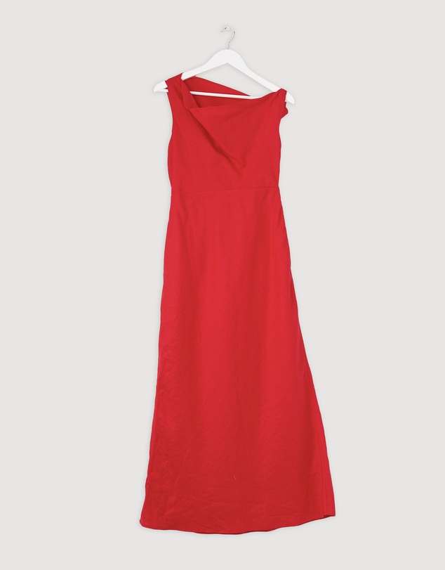 Revibe - Repaired AERE Fia Linen Draped Off Shoulder Maxi Dress - AU 10