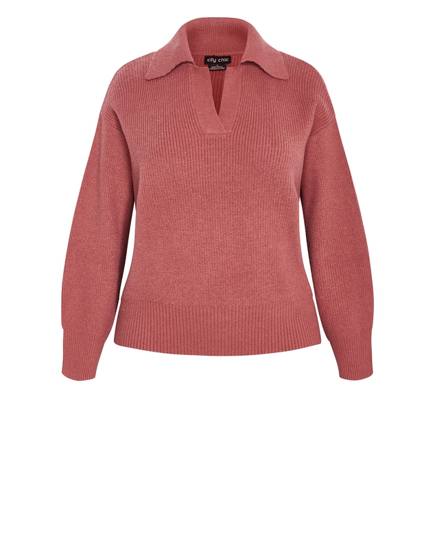 City Chic - Plus size Star Alley Collared Jumper - rose