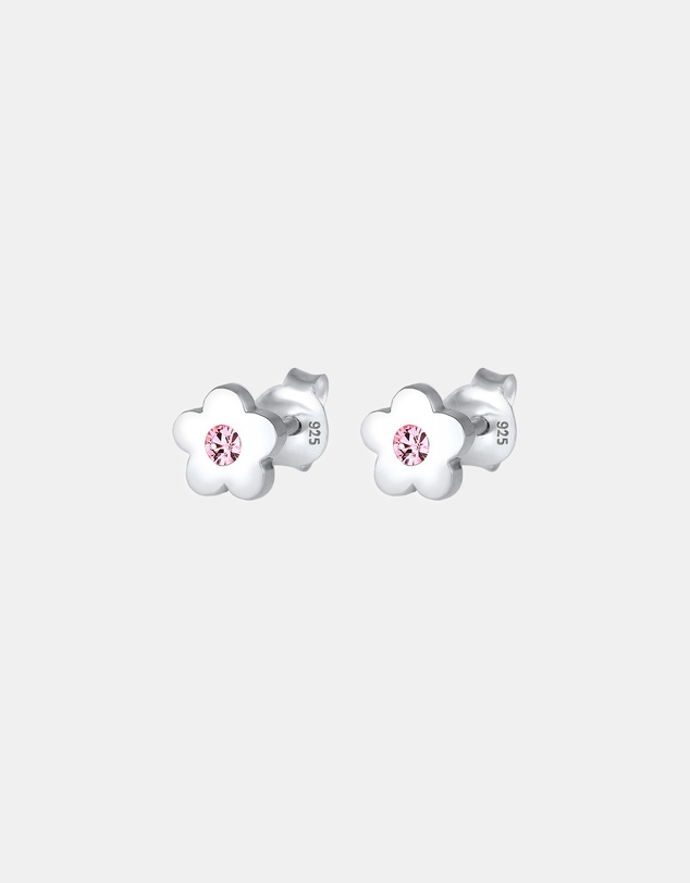 Elli Jewelry - Children's Pink Flower Crystal Stud Earrings in 925 Silver