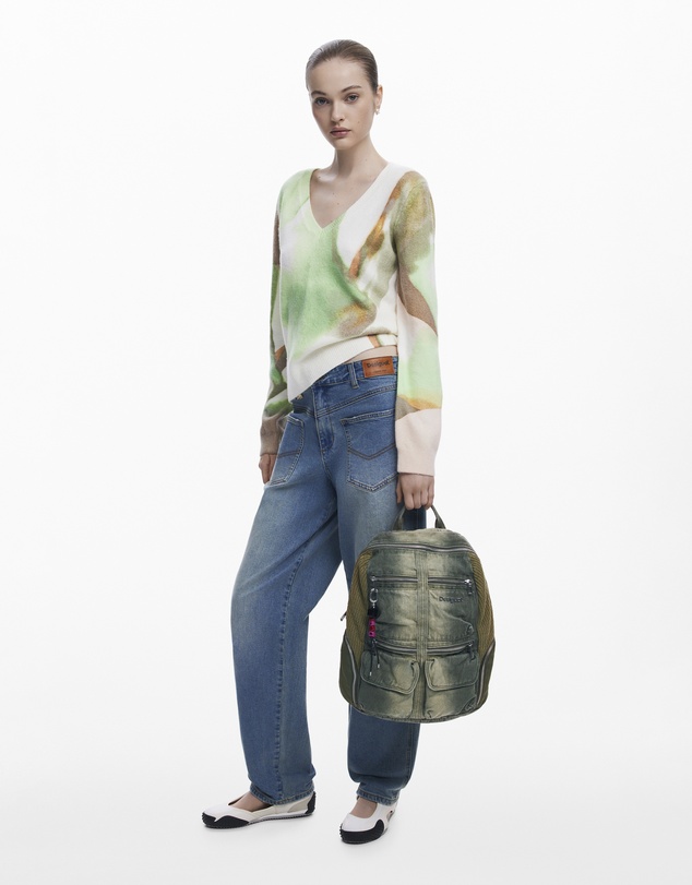 Desigual - Large combined denim backpack