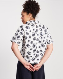The Social Outfit - Monochrome Floral Roll Neck Top