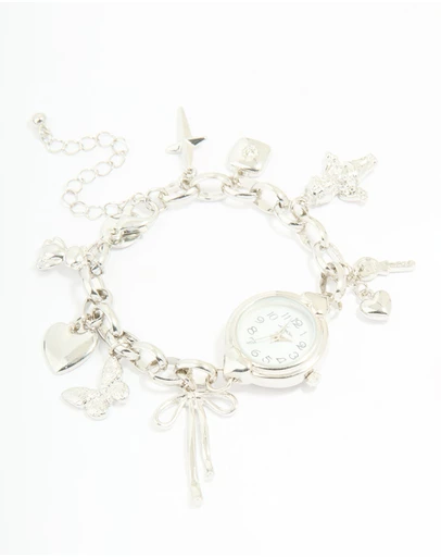 Lovisa - Silver Watch & Bow Charm Bracelet