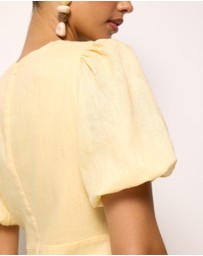 AERE - Elowen Linen Puff Sleeve Midi Dress