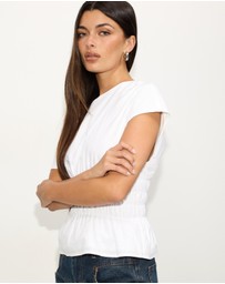 Dazie - Crushing On You Ruched One Shoulder Linen Blend Top