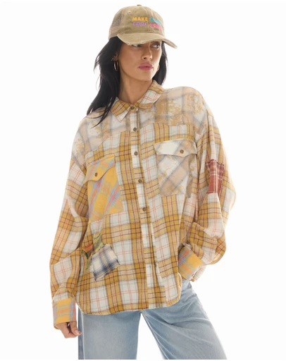 THE TALES - Patched Up Yellow Flannel Western Shirt