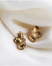 Elli Jewelry - Earrings Stud with Stone Flower Zirconia 925 Sterling Silver Gold-plated