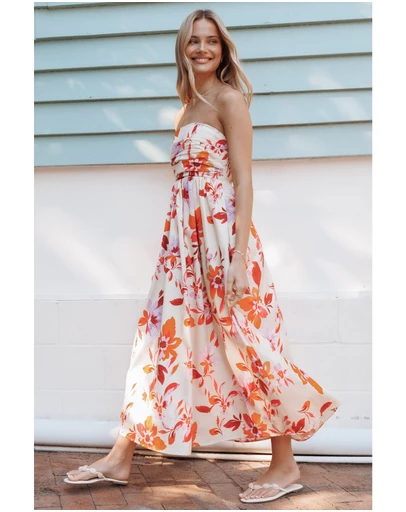 Petal & Pup - Kayt Strapless Dress - Orange Pink Floral