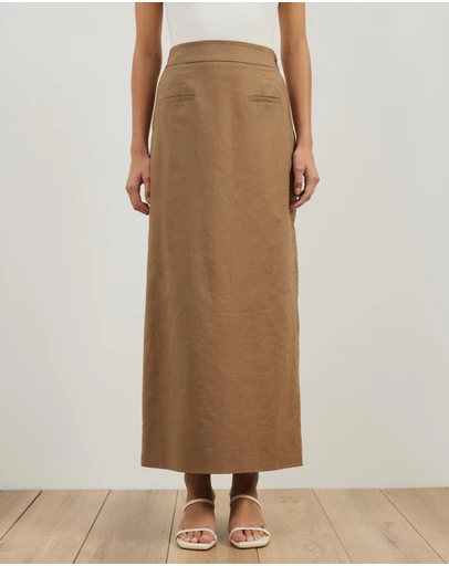 Atmos&Here - Neeve Linen Blend Welt Pocket Midi Skirt