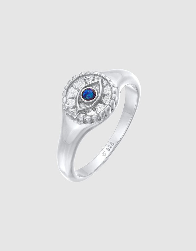 Elli Jewelry - Blue Opal Evil Eye Signet Ring in 925 Silver