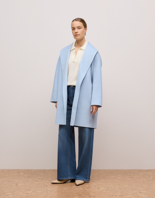 Trenery - Double Faced Wool Wrap Coat in Mist Blue