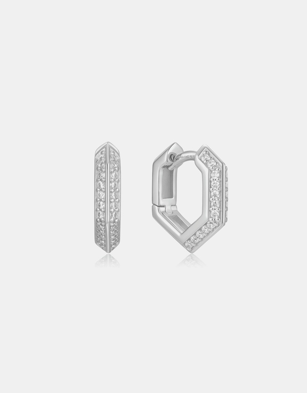 Ania Haie - Ania Haie Silver Sparkling Shield Huggie Hoop Earrings