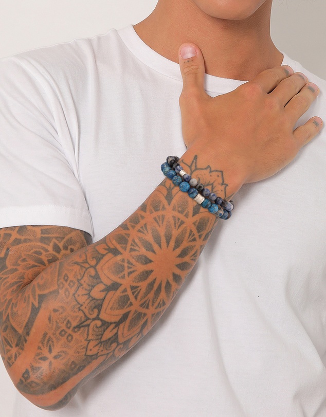Kuzzoi - ICONIC EXCLUSIVE - Agate Bead Bracelet Set with 925 Silver Elements