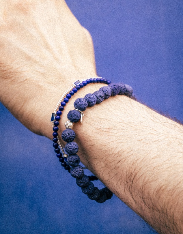 Kuzzoi - ICONIC EXCLUSIVE - Lapis Lazuli and Lava Bead Bracelet Set in 925 Silver