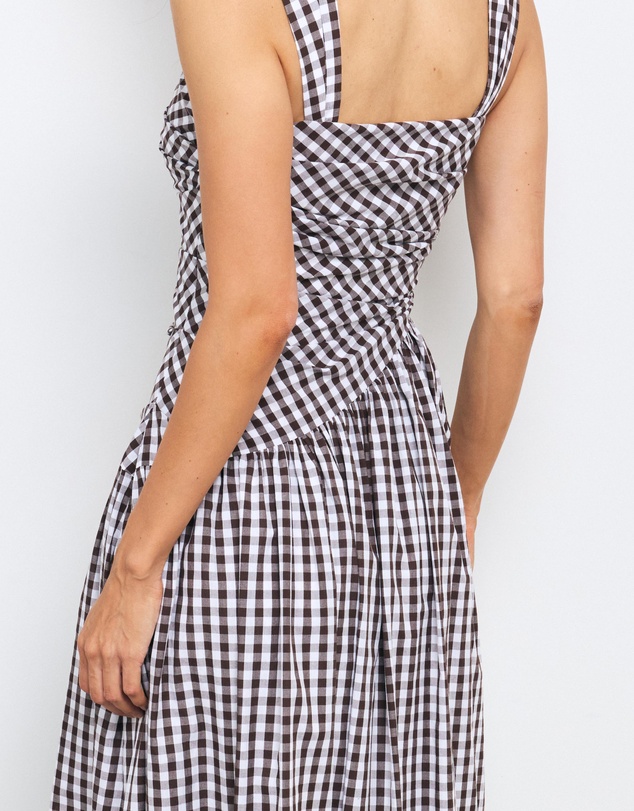 AERE - Kylara Gingham Ruched Midi Dress