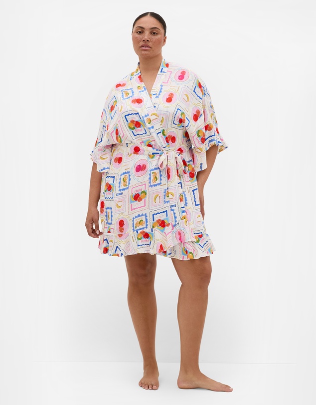 City Chic - Kitty Citrus Print Sleep Kimono