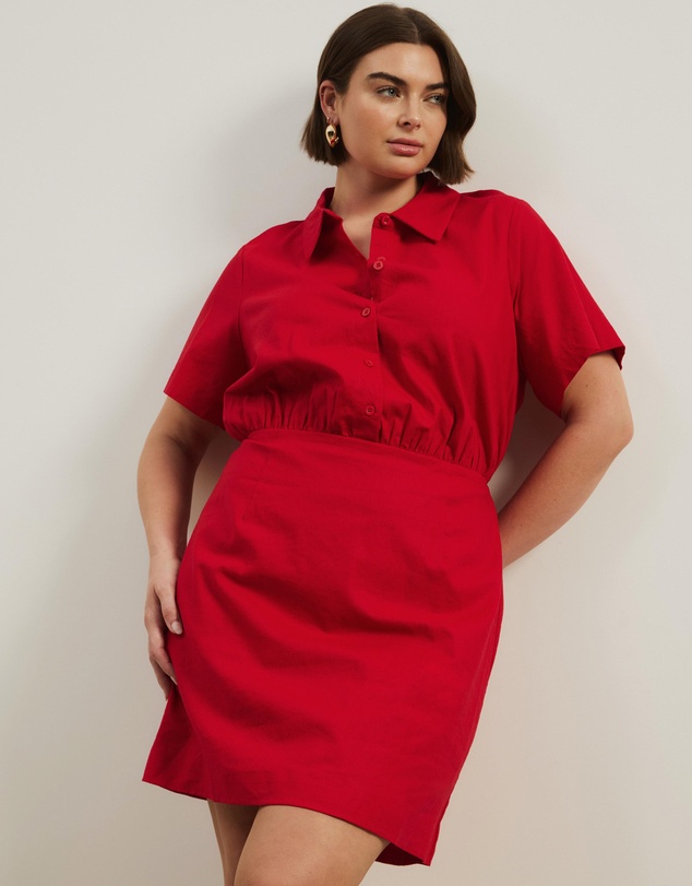Atmos&Here Curvy - Remi Linen Blend Mini Shirt Dress