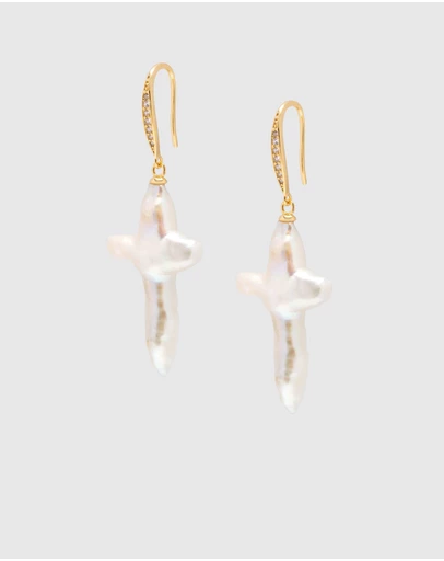 Nialaya Jewellery - Pearl Cross Earrings