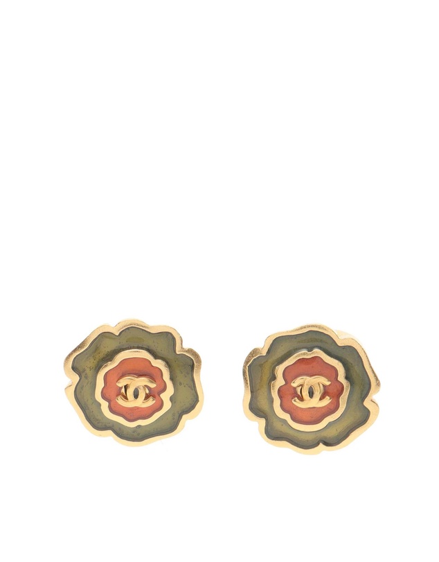 Pre-Loved by Azura Reborn - Pre-Loved Enamel Camellia CC Stud Push Back Earrings