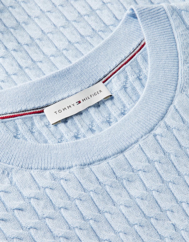 Tommy Hilfiger - Cotton Cable Fine Gauge Crew Neck Short Sleeve Sweater