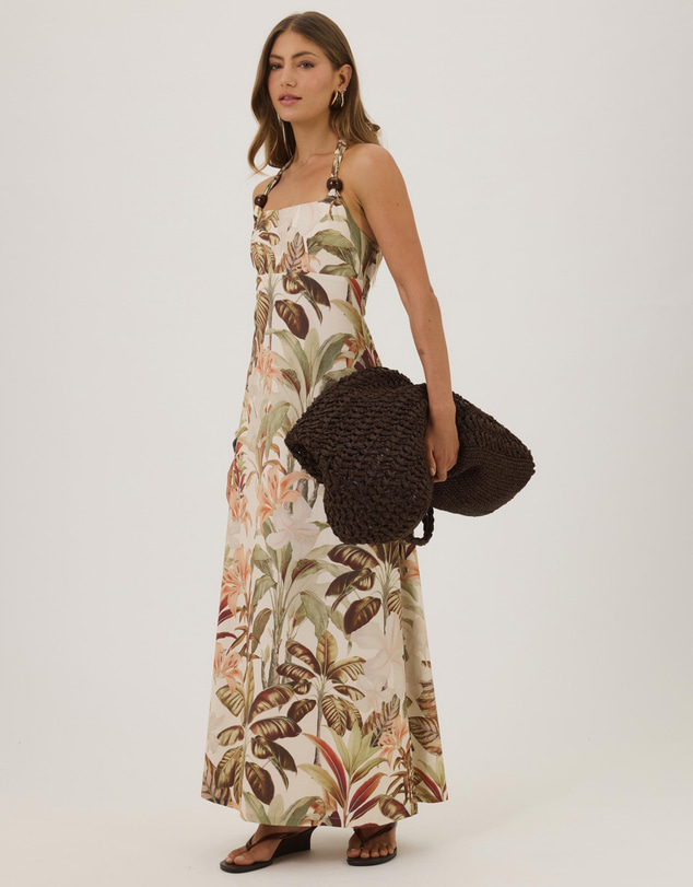 Atmos&Here - Lily Cotton Halter Maxi Dress With Beads
