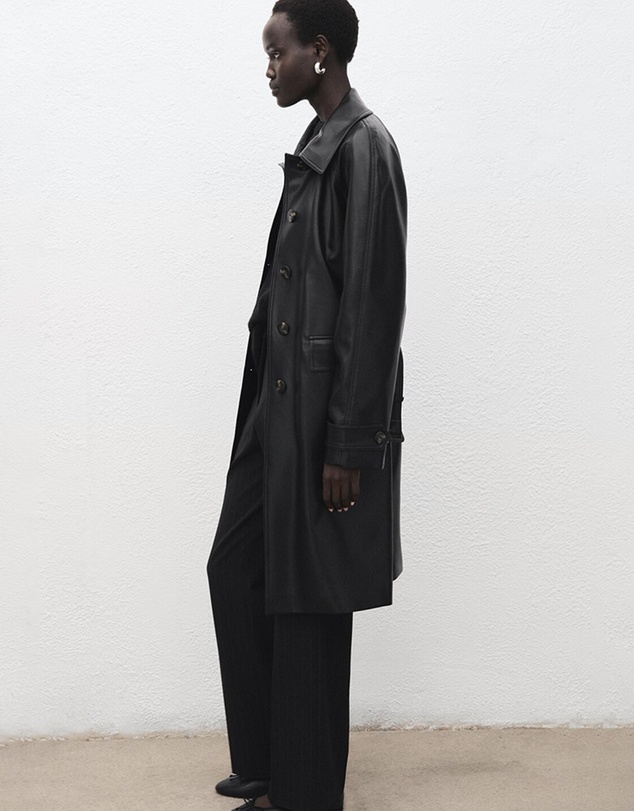 M.N.G - Long Faux-Leather Trench Coat With Belt