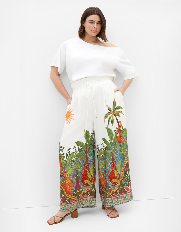 City Chic - Plus size Fools Paradise Print Wide Leg Pant - ivory