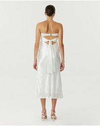 Third Form - Satin Tie Back Strapless Midi Dress