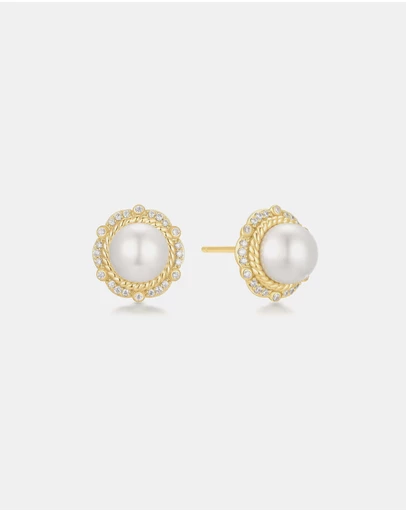 Ania Haie - Gold Shell Pearl Bloom Stud Earrings