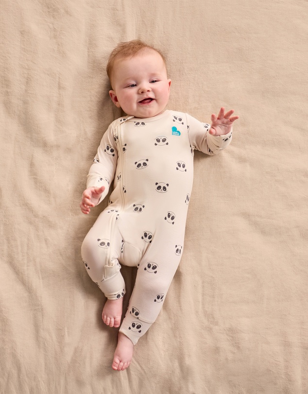 Love to Dream - Side Zip Romper Bamboo Cream Sleepy Pandas