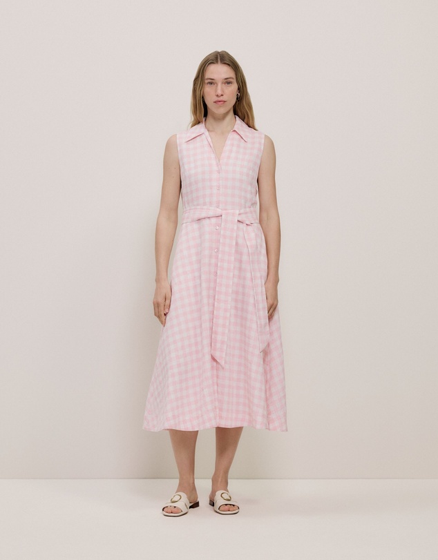 Trenery - Gingham Linen Sleeveless Shirt Dress in Blossom Pink