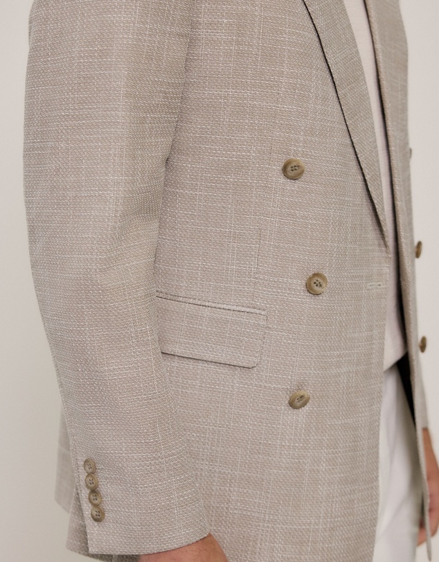 Trenery - Textured Wool Blend Double Breasted Blazer in Putty