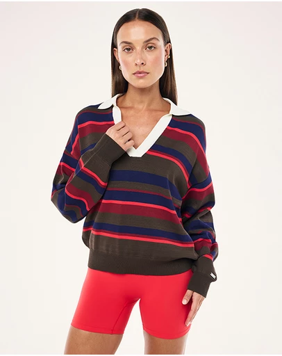 P.E Nation - Retreat Stripe Collar Knit Top