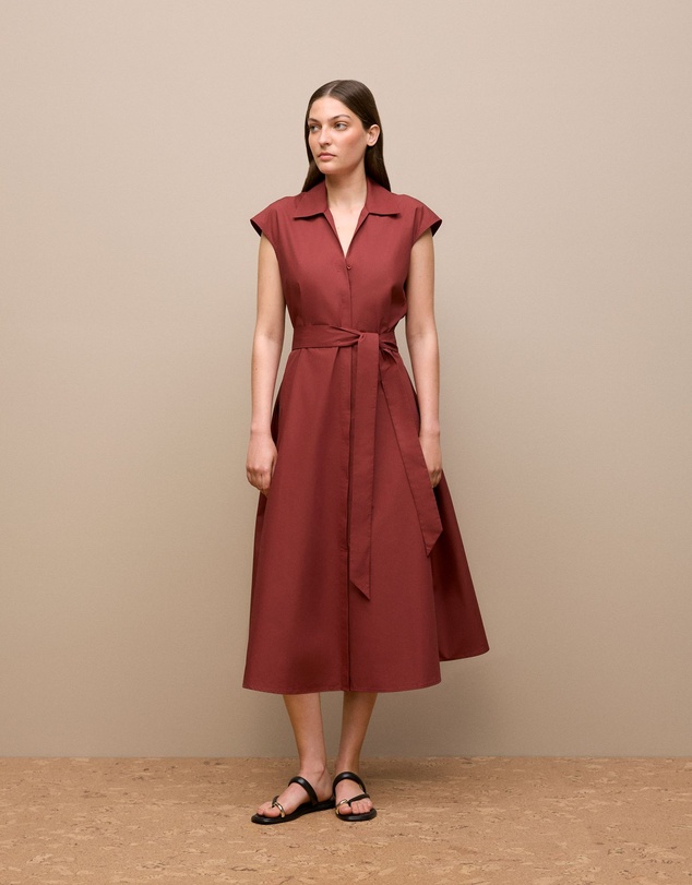 Trenery - Poplin Cap Sleeve Shirt Dress in Deep Red