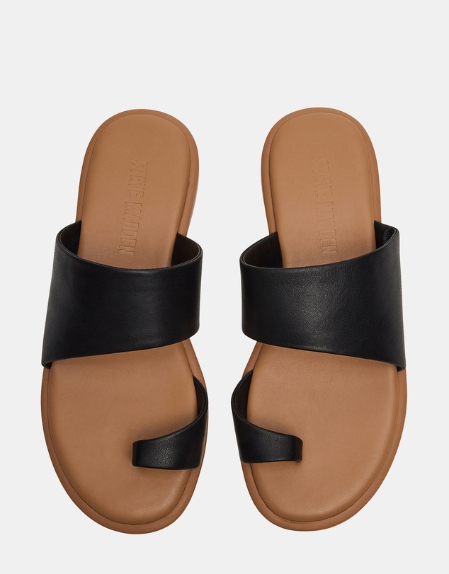 Steve Madden - Zani Black Leather Sandals