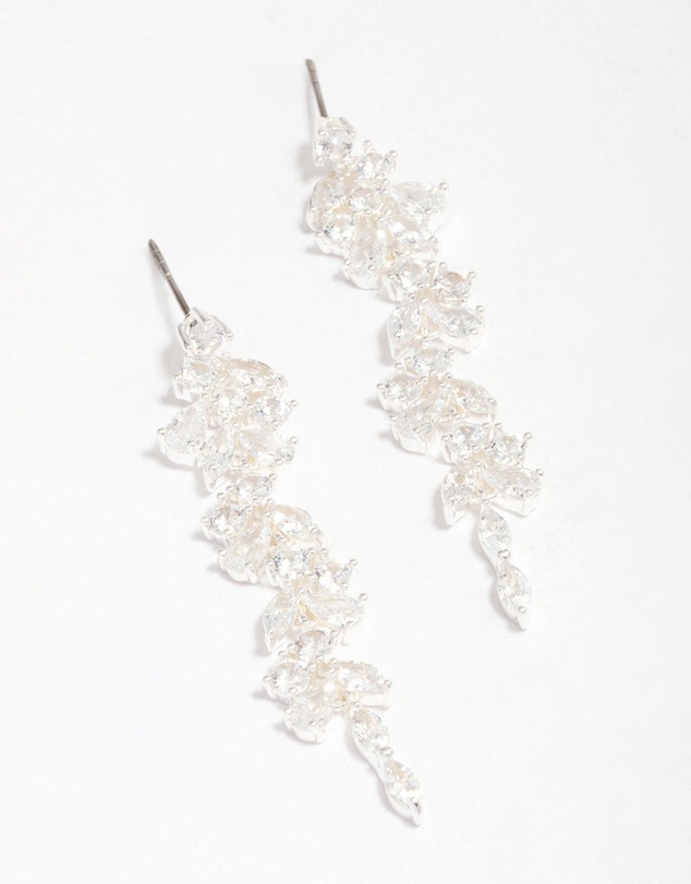 Lovisa - Silver Plated Cubic Zirconia Dainty Vine Drop Earrings