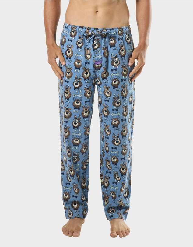 Mitch Dowd - Mens Grizzly Bear Flannel Pyjama Pant - Blue