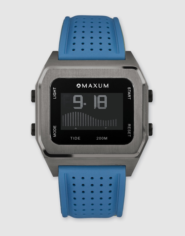 Maxum - Raglan Tide Watch – Gunmetal Case, Black Dial & Blue Silicone Strap