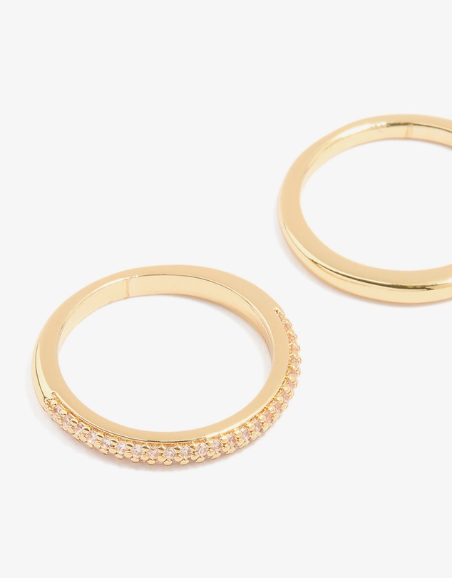 Lovisa - Gold Plated Cubic Zirconia Band Rings 3-Pack
