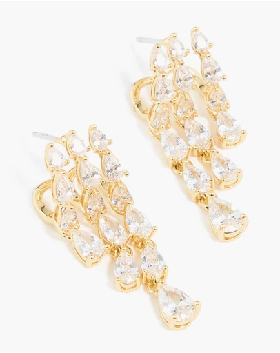 Lovisa - Gold Plated Cubic Zirconia Teardrop Triple Drop Earrings