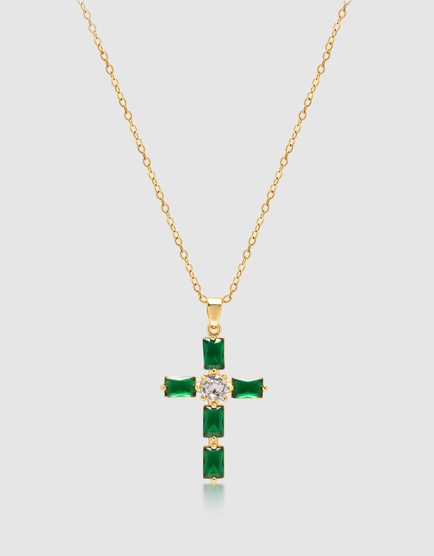 Nialaya Jewellery - Women's Green CZ Cross Necklace